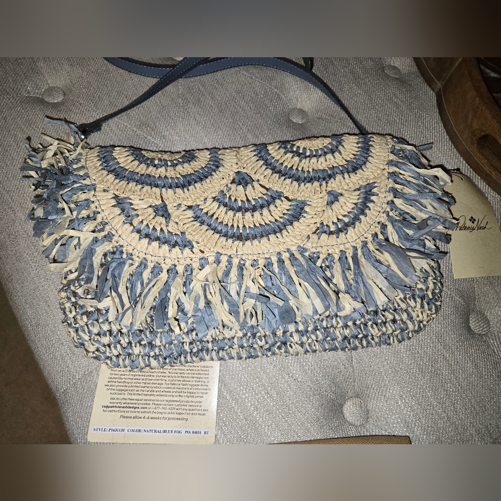 NWT Patricia Nash Blue Fog Woven Fringe Crossbody Bag - Picture 2 of 7